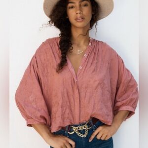 Anthropologie Pilcro The Tavi Embroidered Button Down Pink Rose Size Small